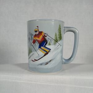 Vintage OTAGIRI SKIER Tea Coffee Mug Cup Skiing Winter Mountain Painted